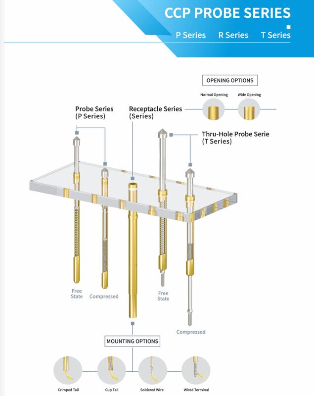 Goldplattierte Messing-Fass-Feder-Testsonde mit 0,5 Ampere Nennstrom und 50 Millionhms Max-Kontaktwiderstand