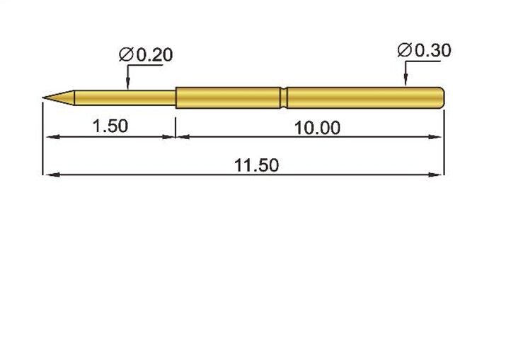 Goldplattierte Messing-Fass-Feder-Prüfsonde mit 0,5 Ampere Nennstrom und 50 mΩ Max-Kontaktwiderstand für In-Circuit-Test (ICT)