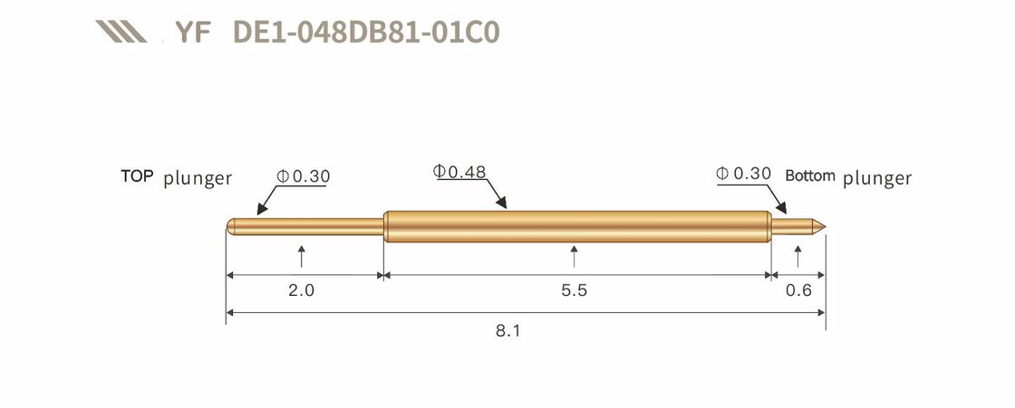 Goldbeschichtete Federtestsonde mit 2A-Strom und kundenspezifischen Größen für Halbleiterprüfung
