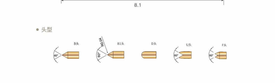 Goldbeschichtete Federtestsonde mit 2A-Strom und kundenspezifischen Größen für Halbleiterprüfung
